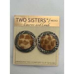 Vintage Estate Two Sisters Unique Statement Animal Print Clip On Earrings
